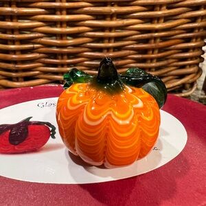 Fitz and Floyd Orange and Green Pumpkin Figurine